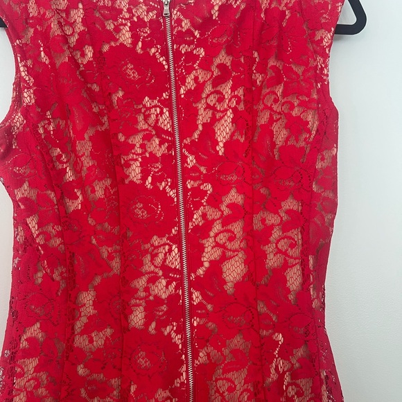 Julian Taylor Red Sleeveless Fit and Flare Lace Overlay Dress - Picture 5 of 10